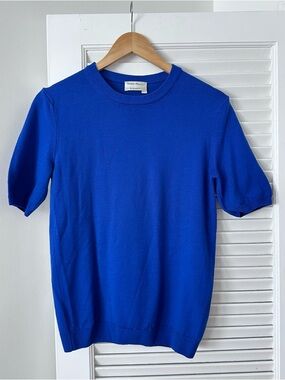 PETER HAHN Pure Tasmanian Wool Royal Blur Short Sleeve Top